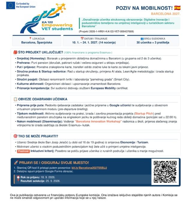 POZIV NA MOBILNOST – BARCELONA 2027 !